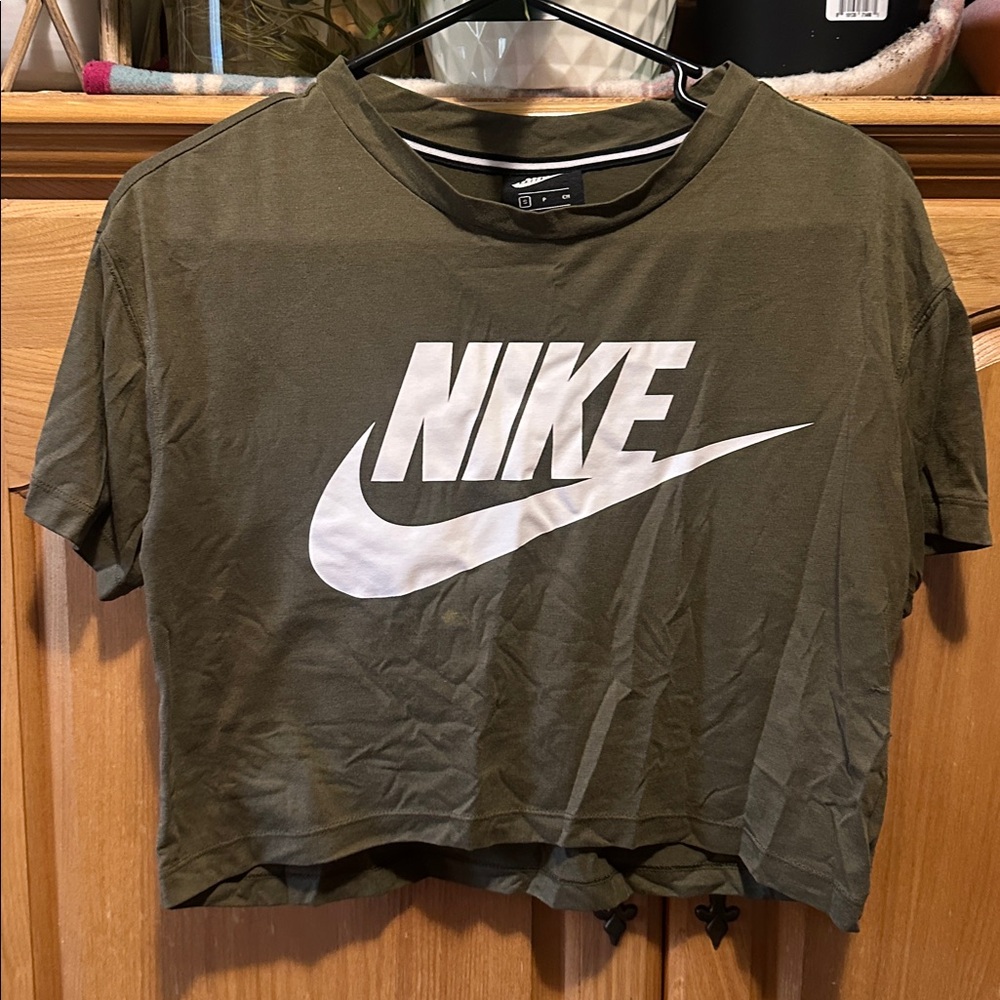 Nike Army Green Cropped Tee with White Logo